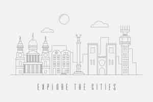 Free vector monochromatic landmarks skyline outline theme