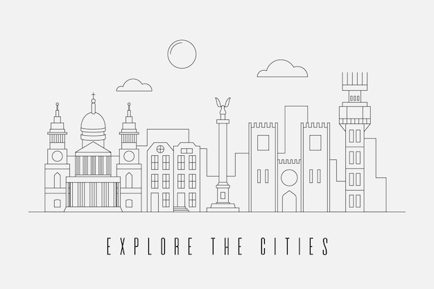 Monochromatic landmarks skyline outline theme