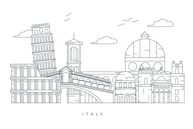 Free vector monochromatic outline landmarks skyline design