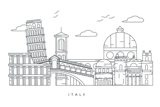 Monochromatic outline landmarks skyline design