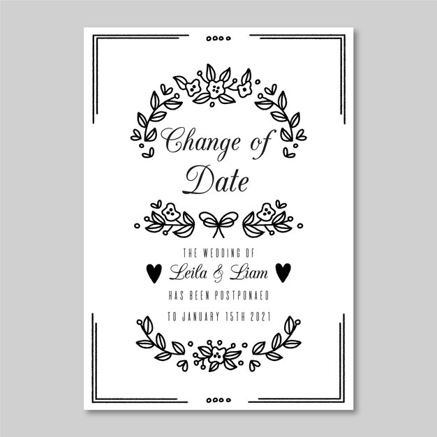 Monochromatic postponed wedding card template