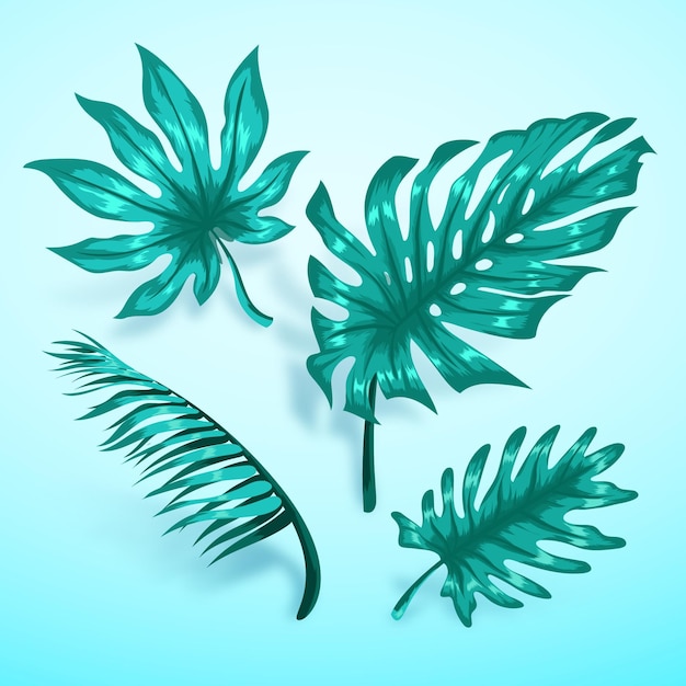 Free vector monochromatic turquoise tropical leaves