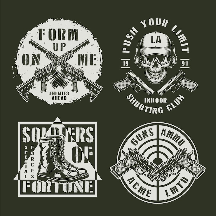 Free Vector monochrome army and military emblems