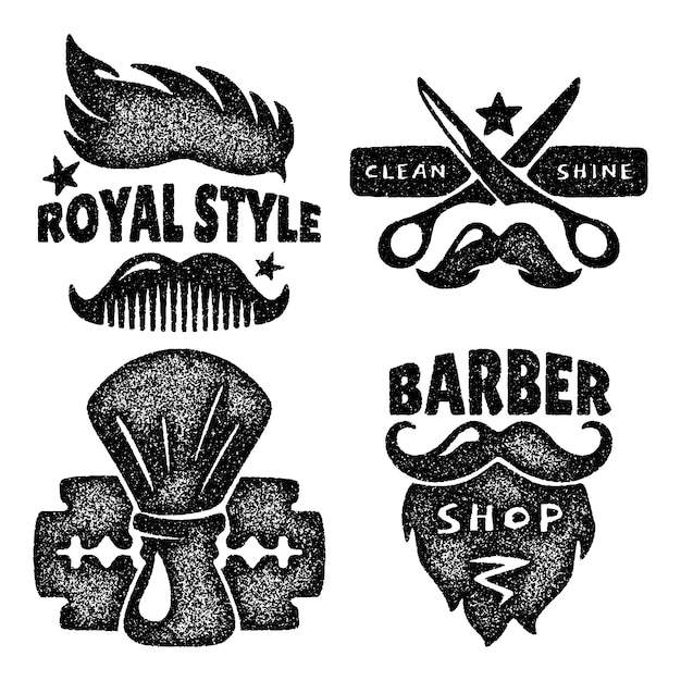 Monochrome barber shop stickers collection