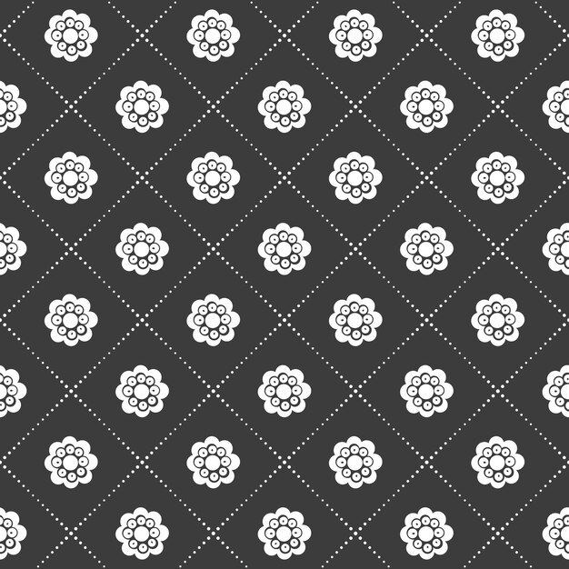 Monochrome black and white seamless flower and grid pattern