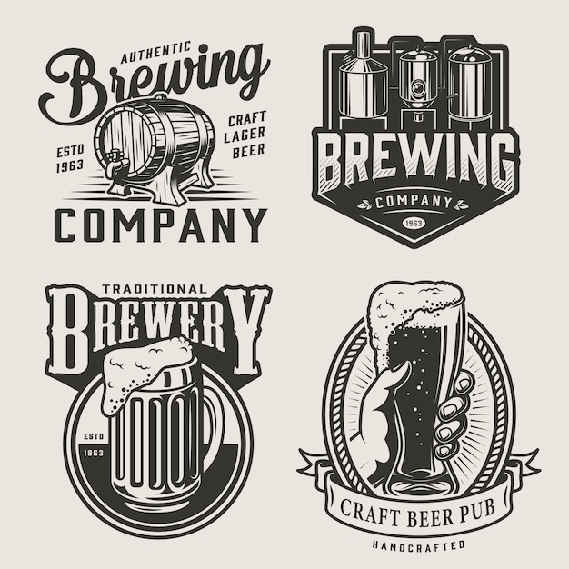 Бесплатное векторное изображение Монохромный пивоваренный завод старинные эмблемы