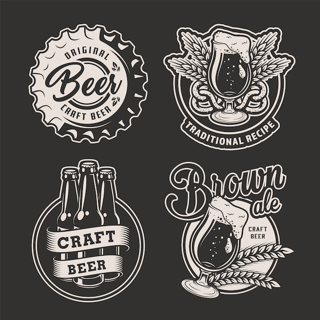 Free vector monochrome brewing badges set