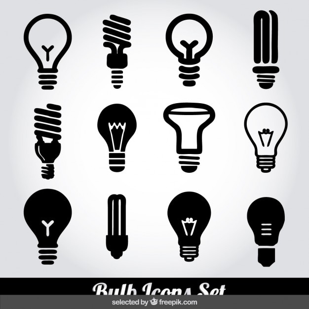 Monochrome bulb icons set