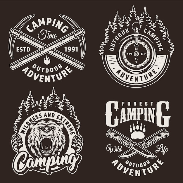 Monochrome camping badges