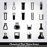 Free vector monochrome chemical test tubes icons