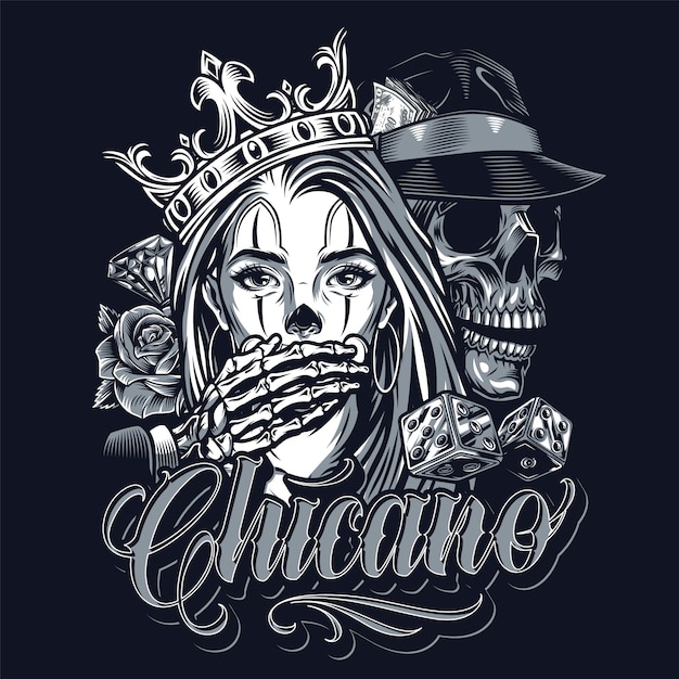 Монохромный Chicano Tattoo Vintage Концепция