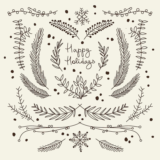 Free vector monochrome christmas greeting card with branches