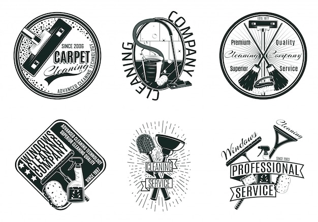 Free vector monochrome cleaning company logos set