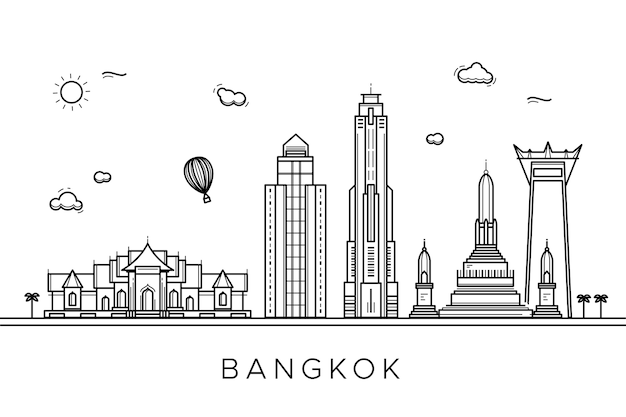 Monochrome design for outline landmarks skyline