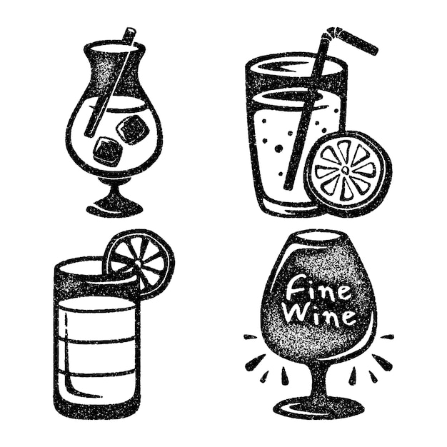 Free vector monochrome drinks stickers collection