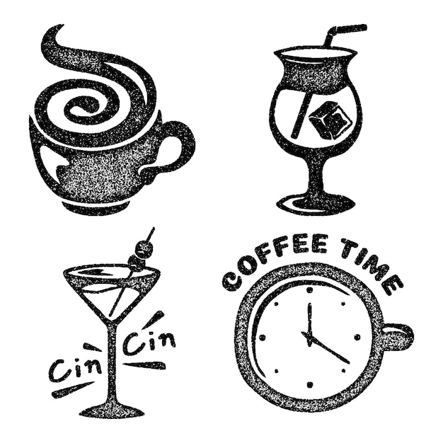 Free vector monochrome drinks stickers collection