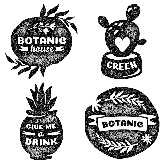 Monochrome flowers and plants stickers collection