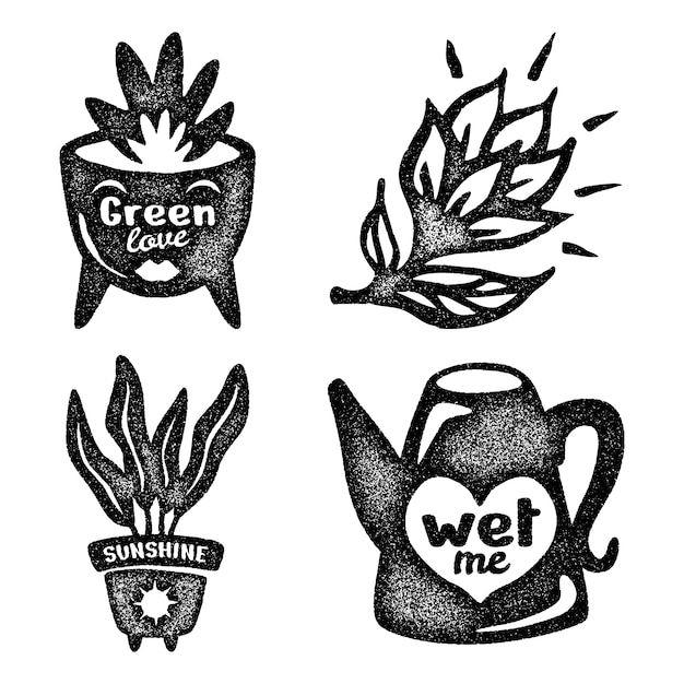 Monochrome flowers and plants stickers collection