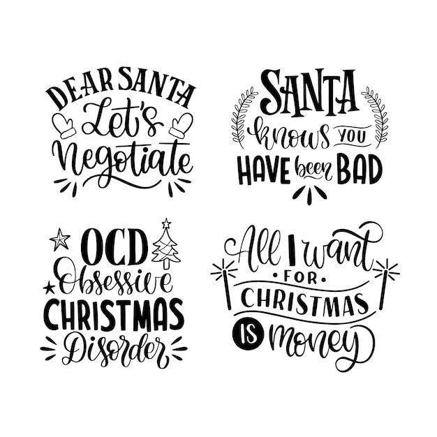 Monochrome funny christmas lettering collection