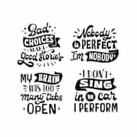 Free vector monochrome funny lettering stickers collection