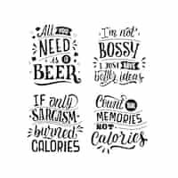 Free vector monochrome funny lettering stickers collection