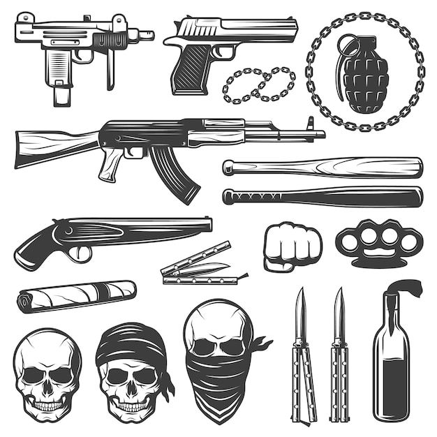 Free vector monochrome gangster elements set