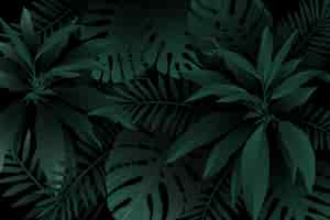 Free vector monochrome green realistic dark tropical leaves background