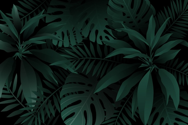 단색 녹색 현실적인 어두운 열대 나뭇잎 배경