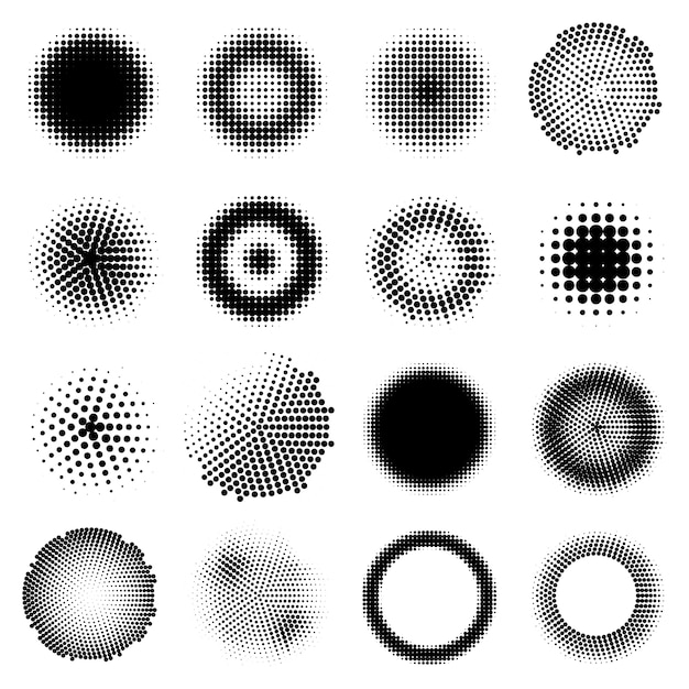 Monochrome Halftone Effects Circles Set