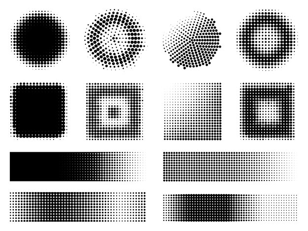 Monochrome Halftone Effects Design Elements Set