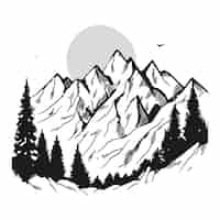 Free vector monochrome hand drawn mountain outline illustration