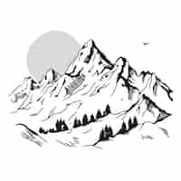 Free vector monochrome hand drawn mountain outline illustration