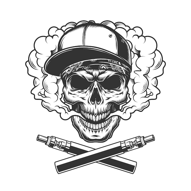 Free vector monochrome hipster skull in smoke cloud