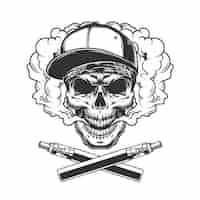 Free vector monochrome hipster skull in smoke cloud