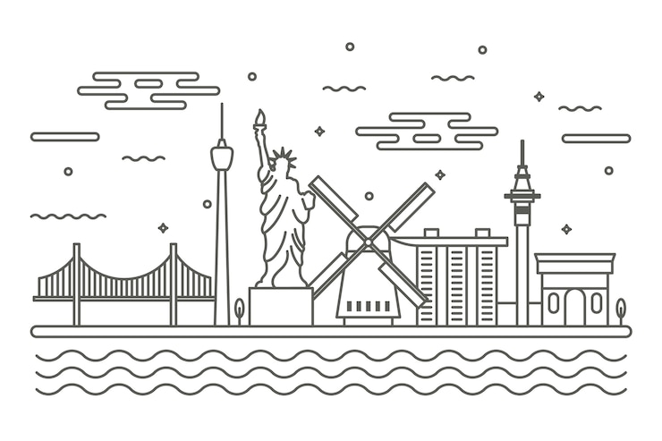 Free Vector monochrome landmarks skyline concept