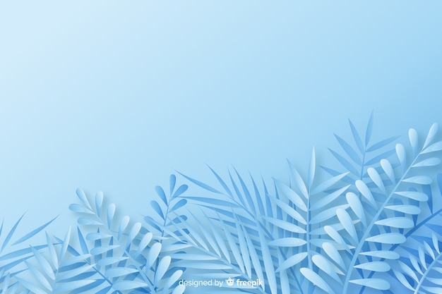 Monochrome leaves background in paper style in blue shades