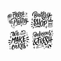 Free vector monochrome lettering bakery stickers collection