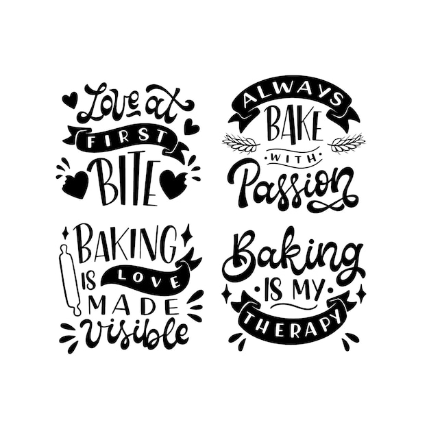 Monochrome lettering bakery stickers collection