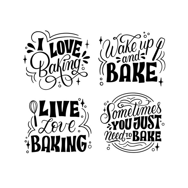 Monochrome lettering bakery stickers collection