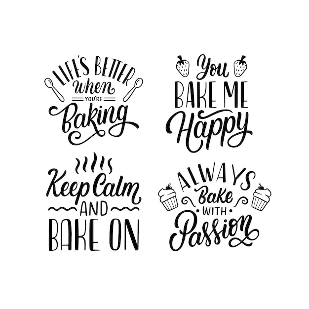 Free vector monochrome lettering bakery stickers collection