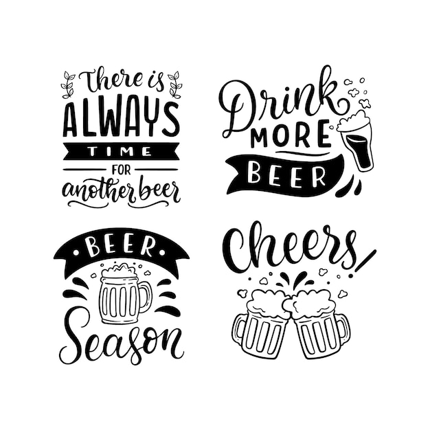 Free vector monochrome lettering beer stickers collection