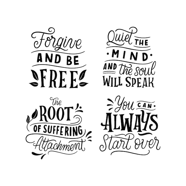 Free vector monochrome lettering buddha stickers collection