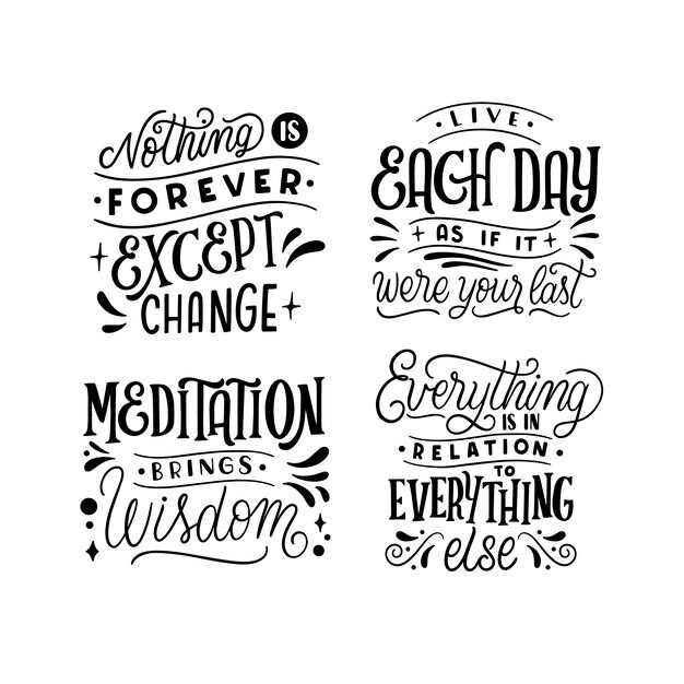 Monochrome lettering buddha stickers collection