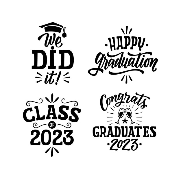 Monochrome lettering class of 2023 stickers collection