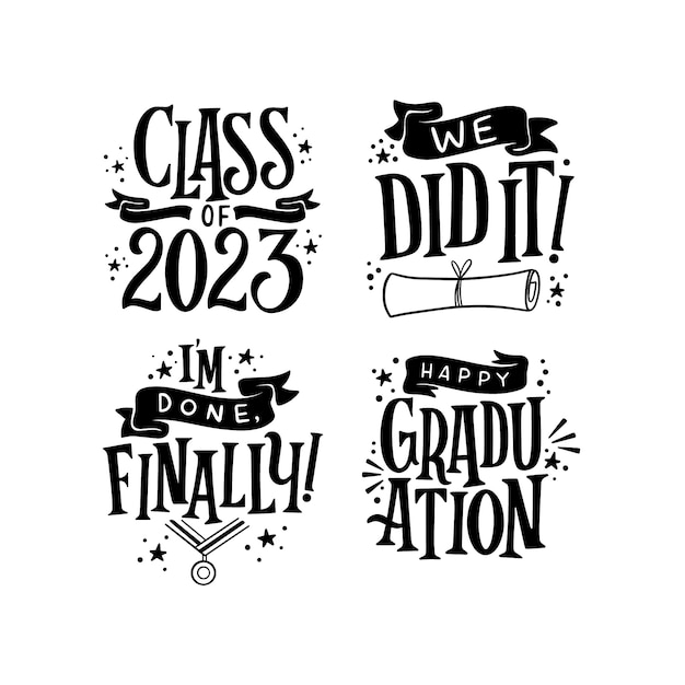 Monochrome Lettering Class of 2023 Stickers Collection – Free Vector Templates