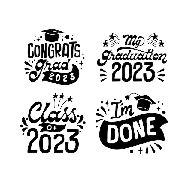 Free vector monochrome lettering class of 2023 stickers collection