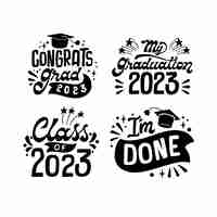 Free vector monochrome lettering class of 2023 stickers collection