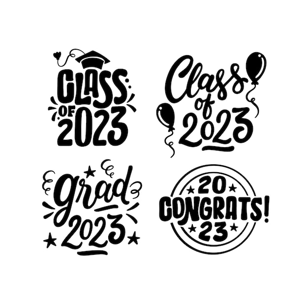 Monochrome lettering class of 2023 stickers collection