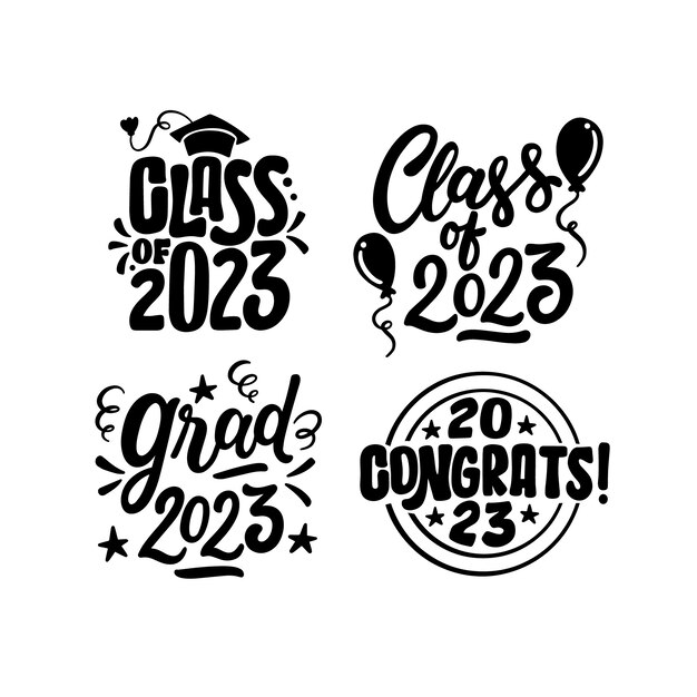 Monochrome lettering class of 2023 stickers collection