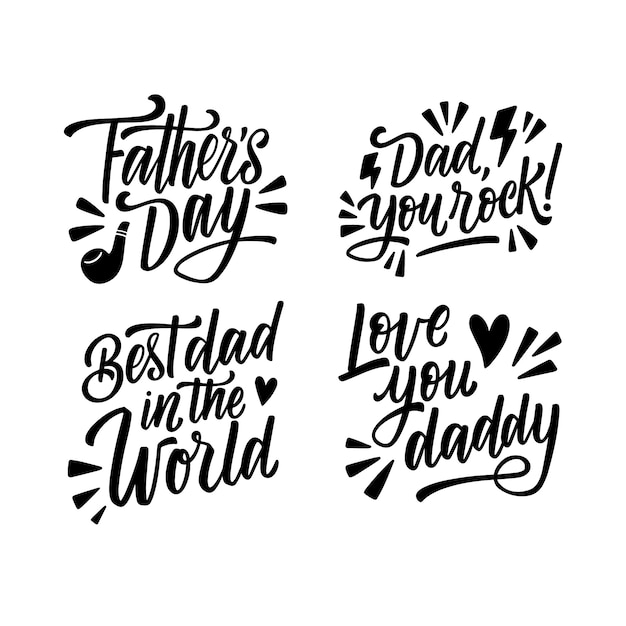 Free vector monochrome lettering fathers day stickers collection